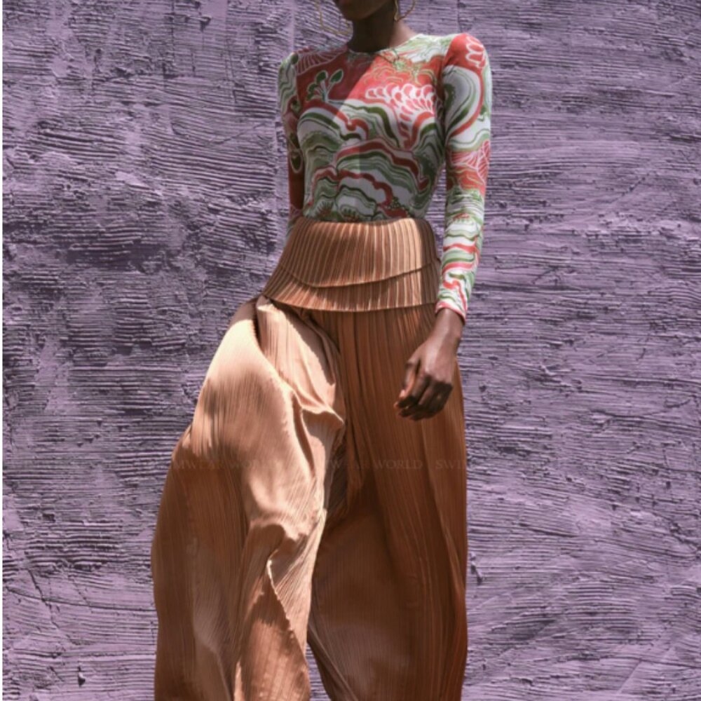 Andrea Iyamah LINEA TOFFEE PLEATED PANTS Size XL